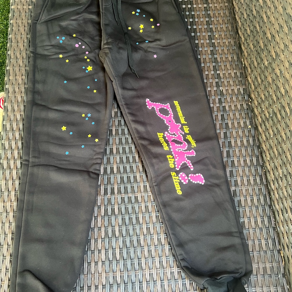 Pink Kids Black Joggers with Star Accents